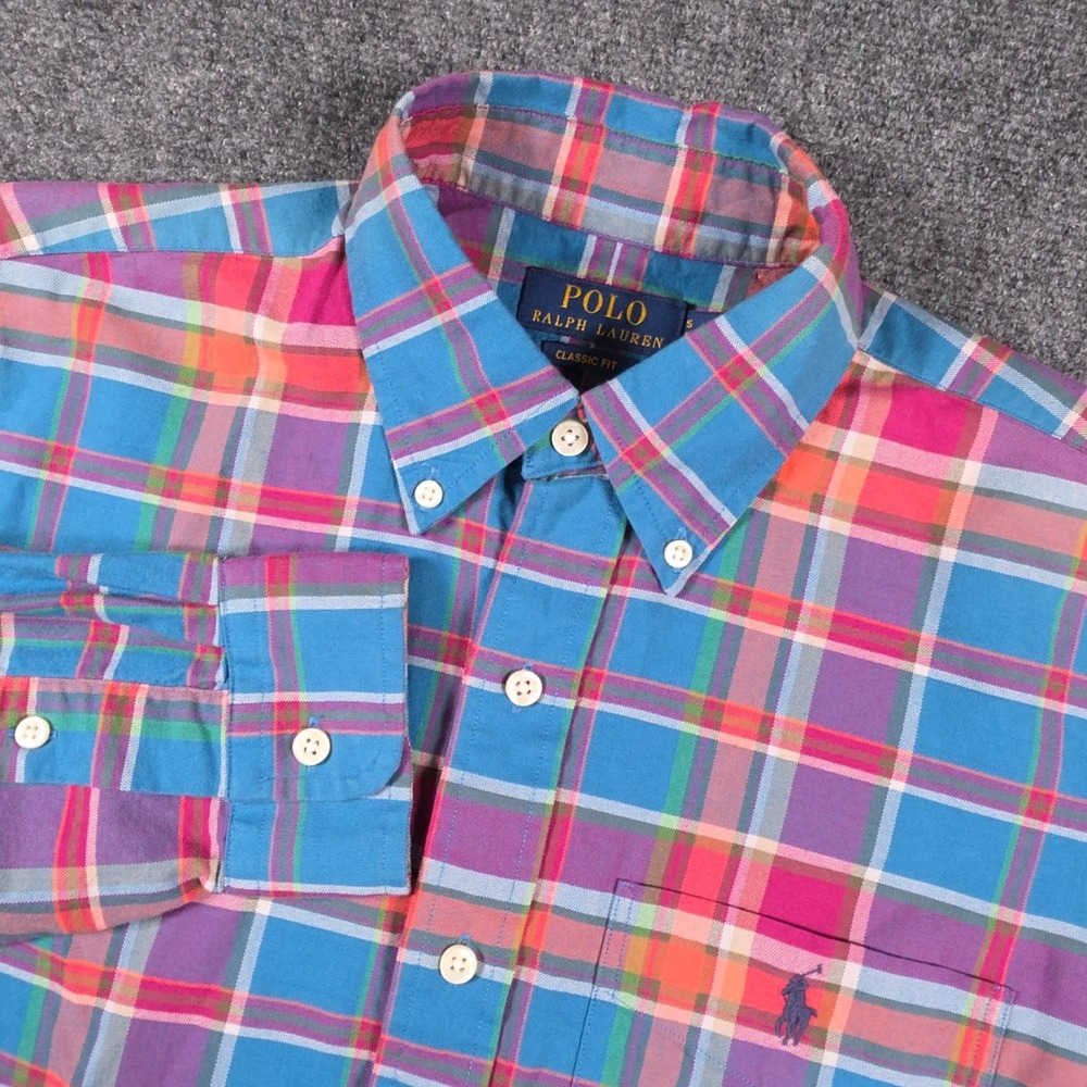 NWT Polo Ralph Lauren Oxford Shirt Mens Small Blue Plaid OCBD Colorful READ